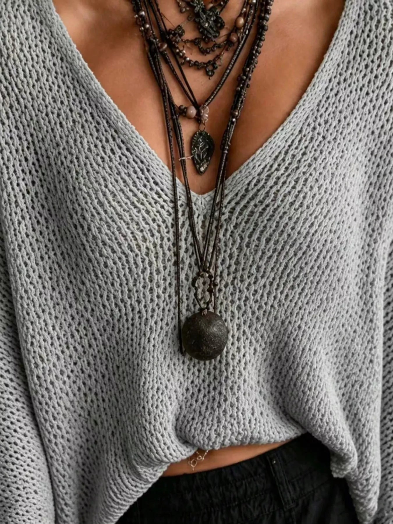 V-Neck Batwing Sleeve Sweater