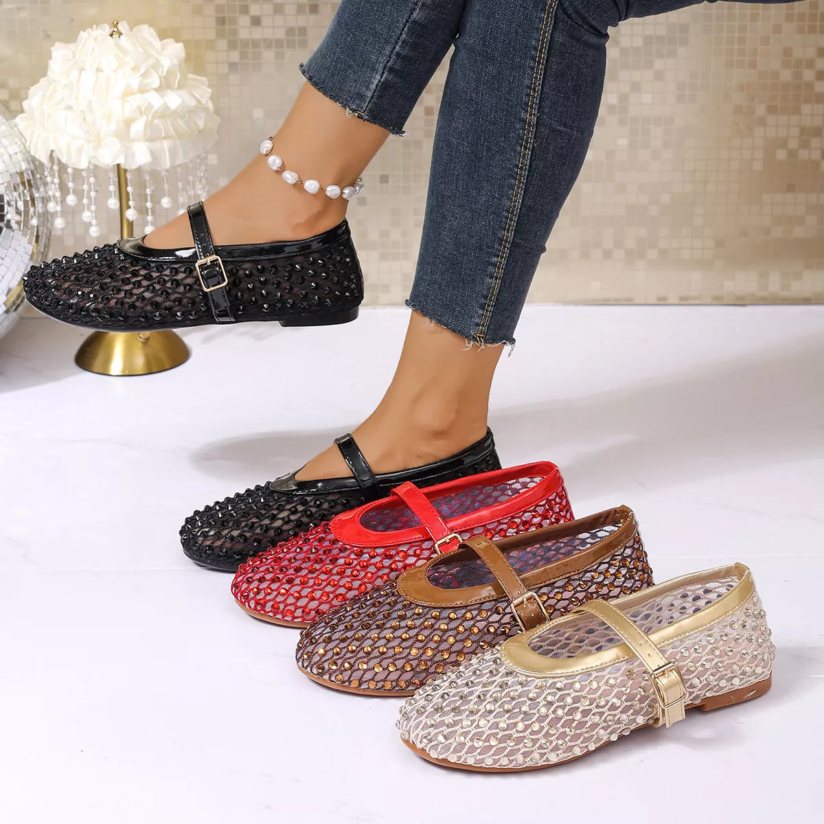 Sparkling Mesh Mary Jane Sneakers