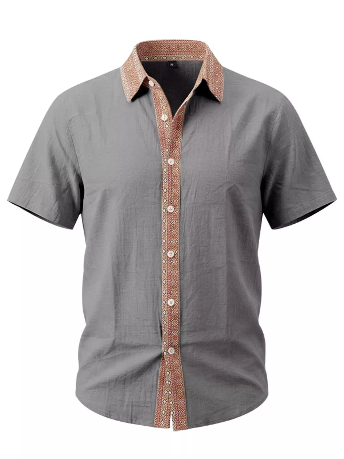 Men's Full Size Casual Short Sleeve Linen Shirt Plus Size