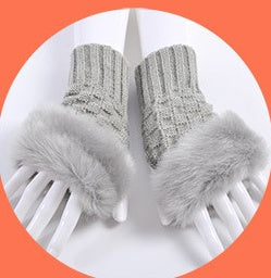 Women Rabbit Fur Fingerless Gloves - Autumn Winter Warmth For Cute Student Style
