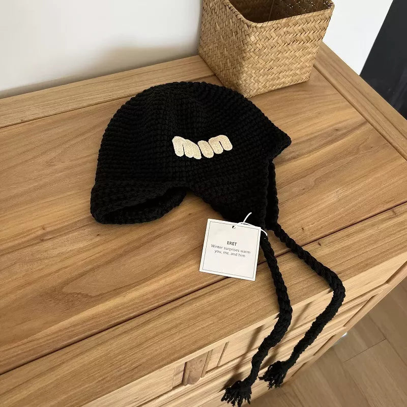Handmade Knitted Earflap Hat with Tassels