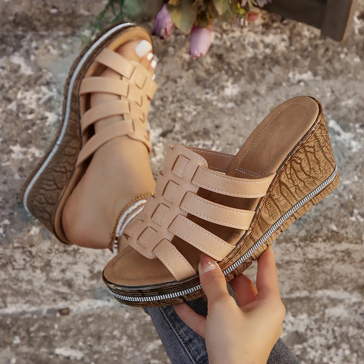 Wedge Platform Sandals with Multiple Strap Design