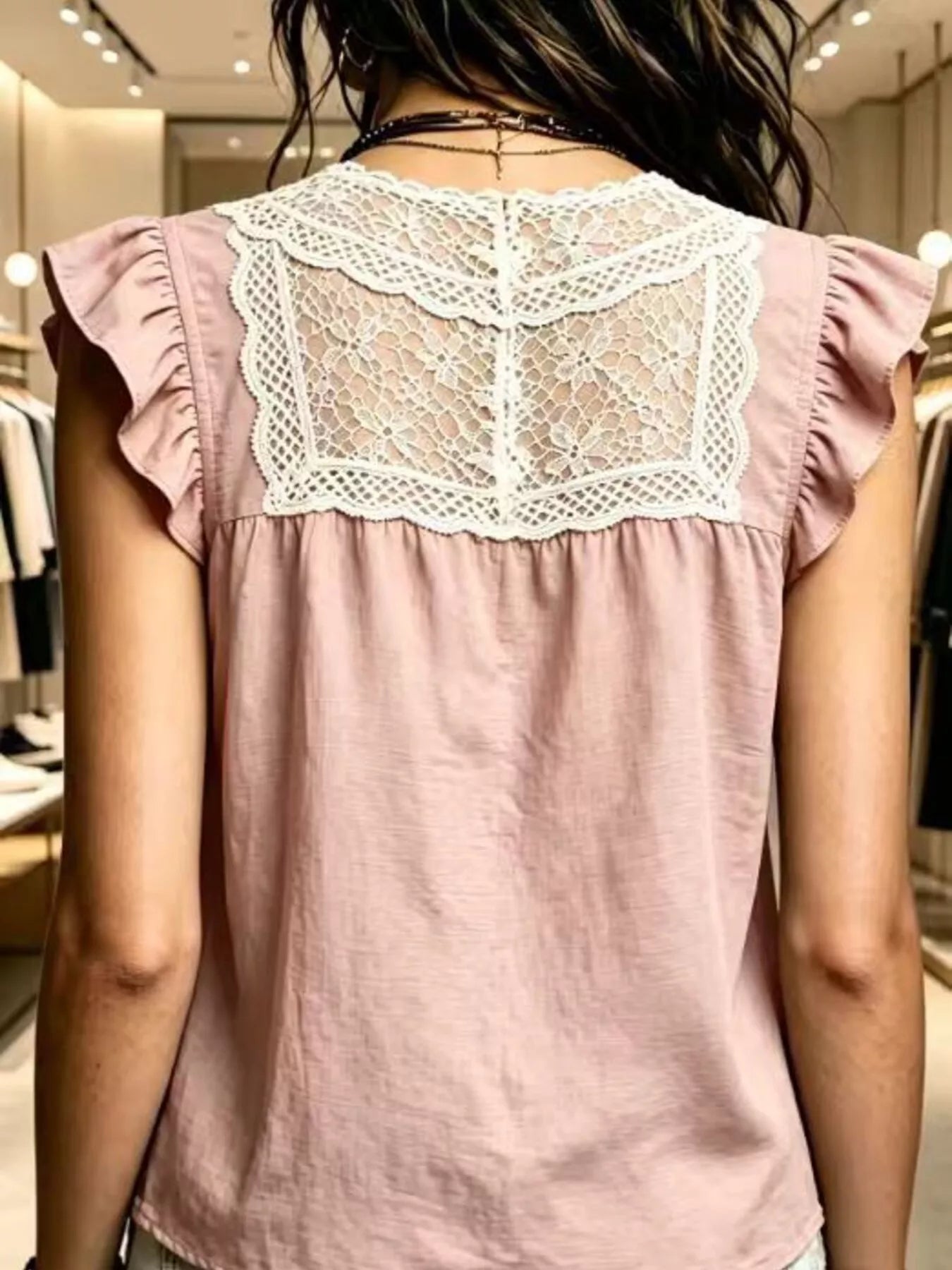 Full Size Lace Trim Ruffle Sleeve Blouse Plus Size