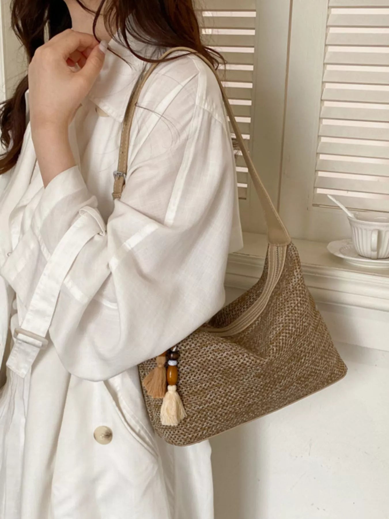 Woven Shoulder Bag with Tassel