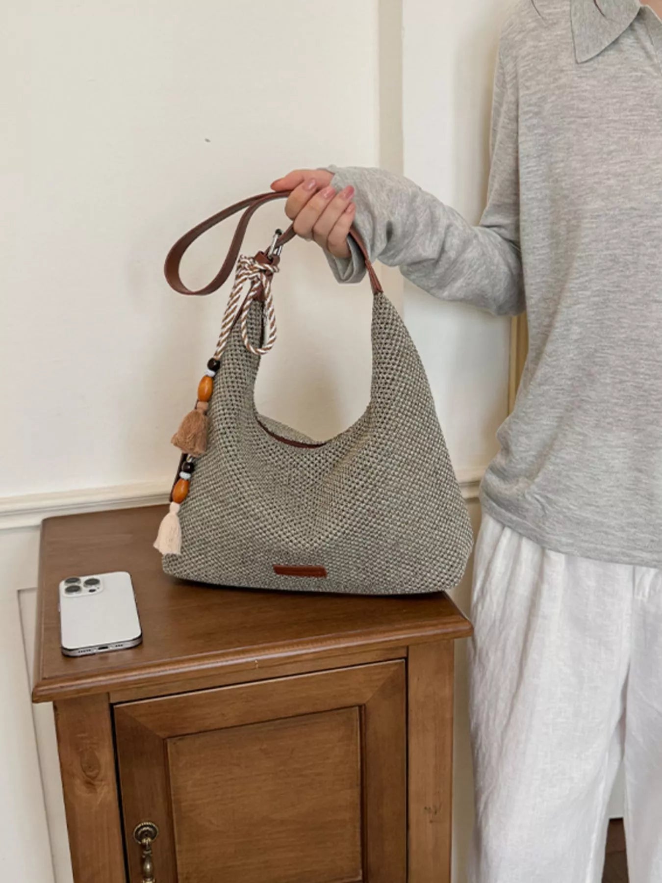 Tassel Woven Shoulder Bag