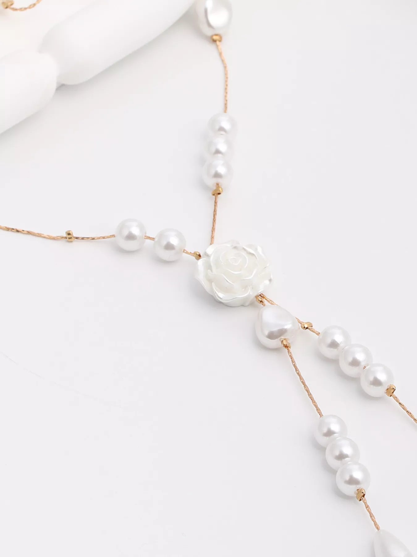 Elegant Pearl and Rose Pendant Necklace