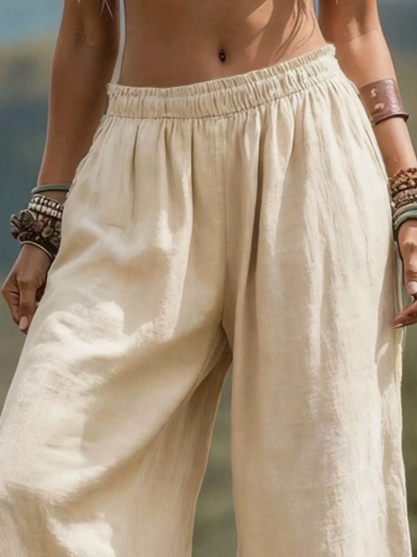 Full Size Bohemian Wide-Leg Pants Plus Size