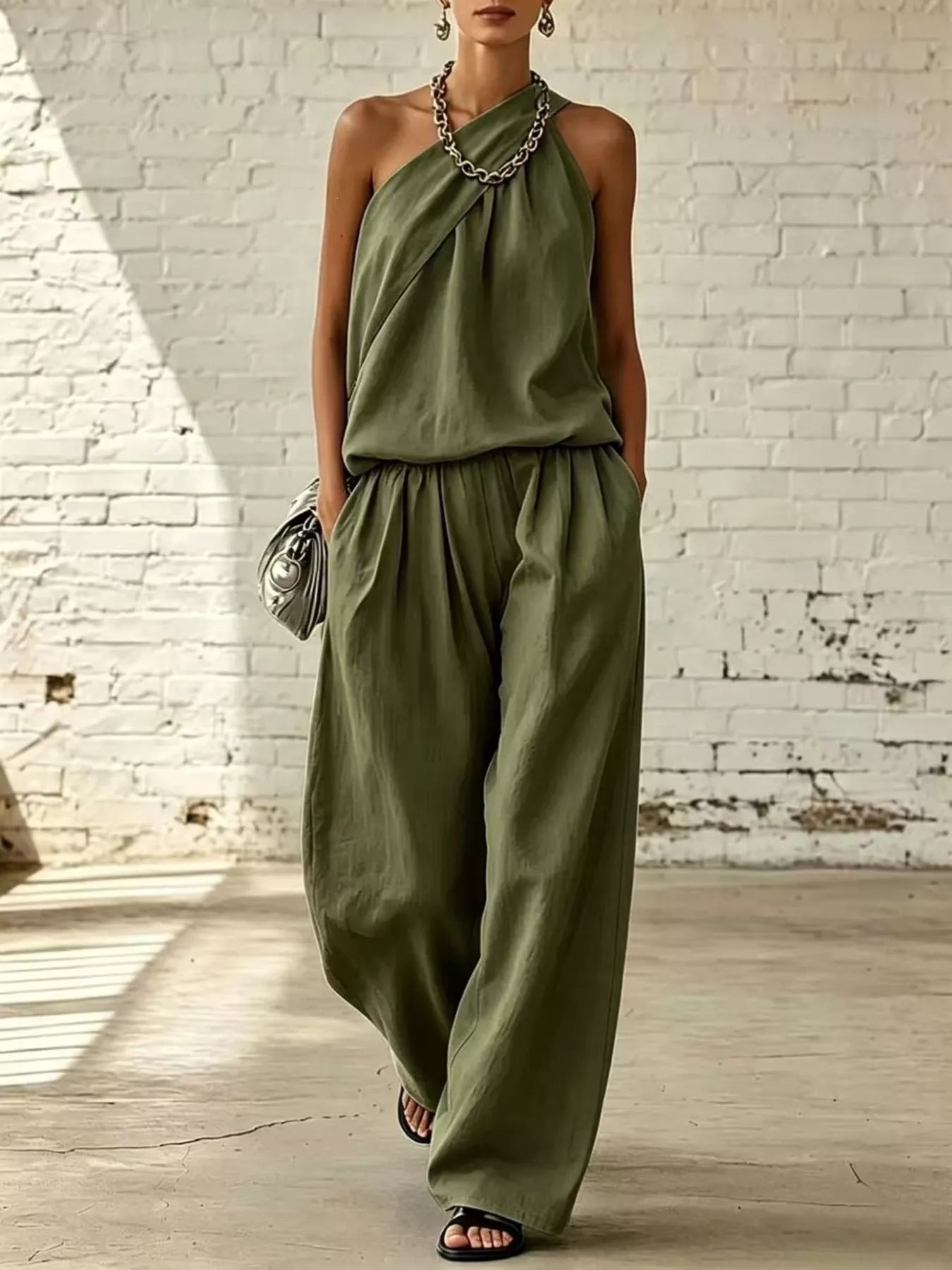 Full Size Sleeveless Top and Wide-Leg Pants Set Plus Size