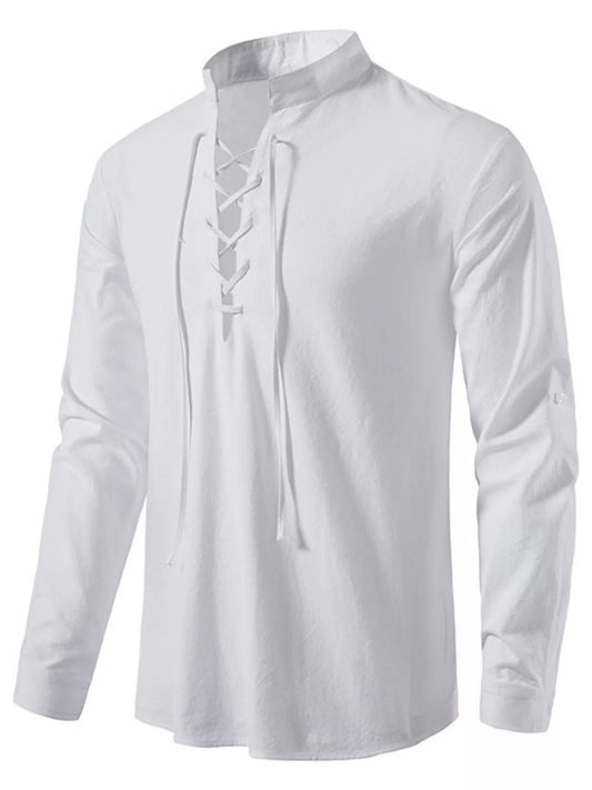 Men's Full Size Casual Lace-Up Long Sleeve Shirt Plus Size