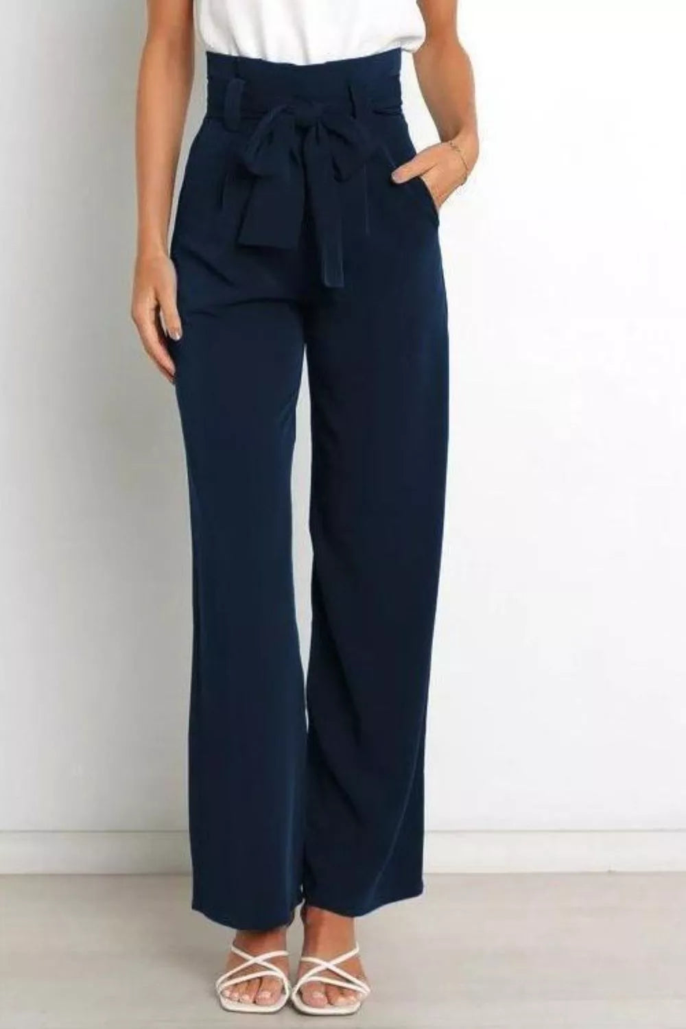 High Waist Tie Front Wide Leg Pants