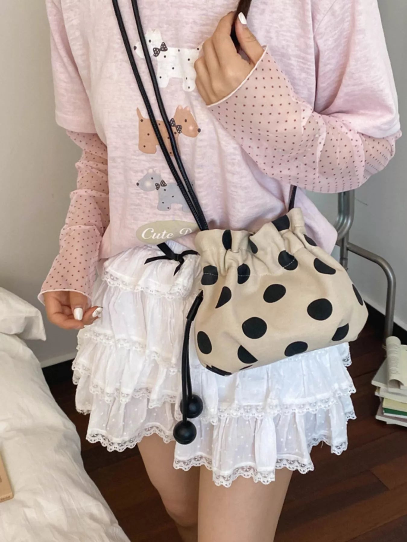 Polka Dot Drawstring Crossbody Bag