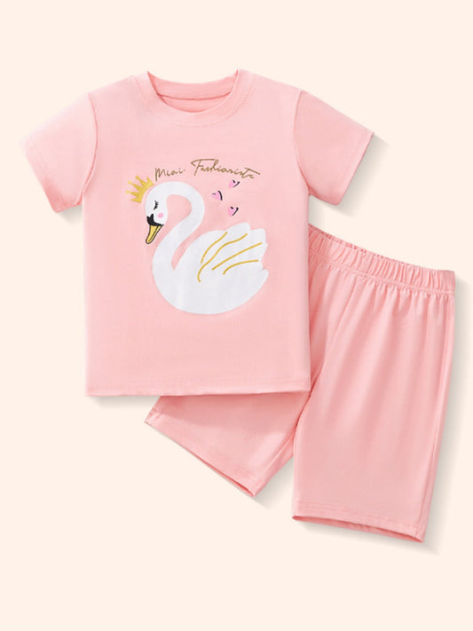 Children's Swan Short Sleeve Tee and Shorts Set