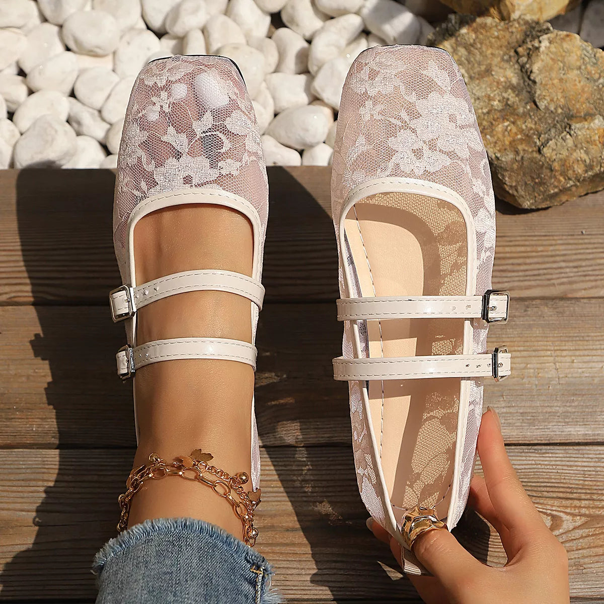 Square Toe Lace Slip-Ons