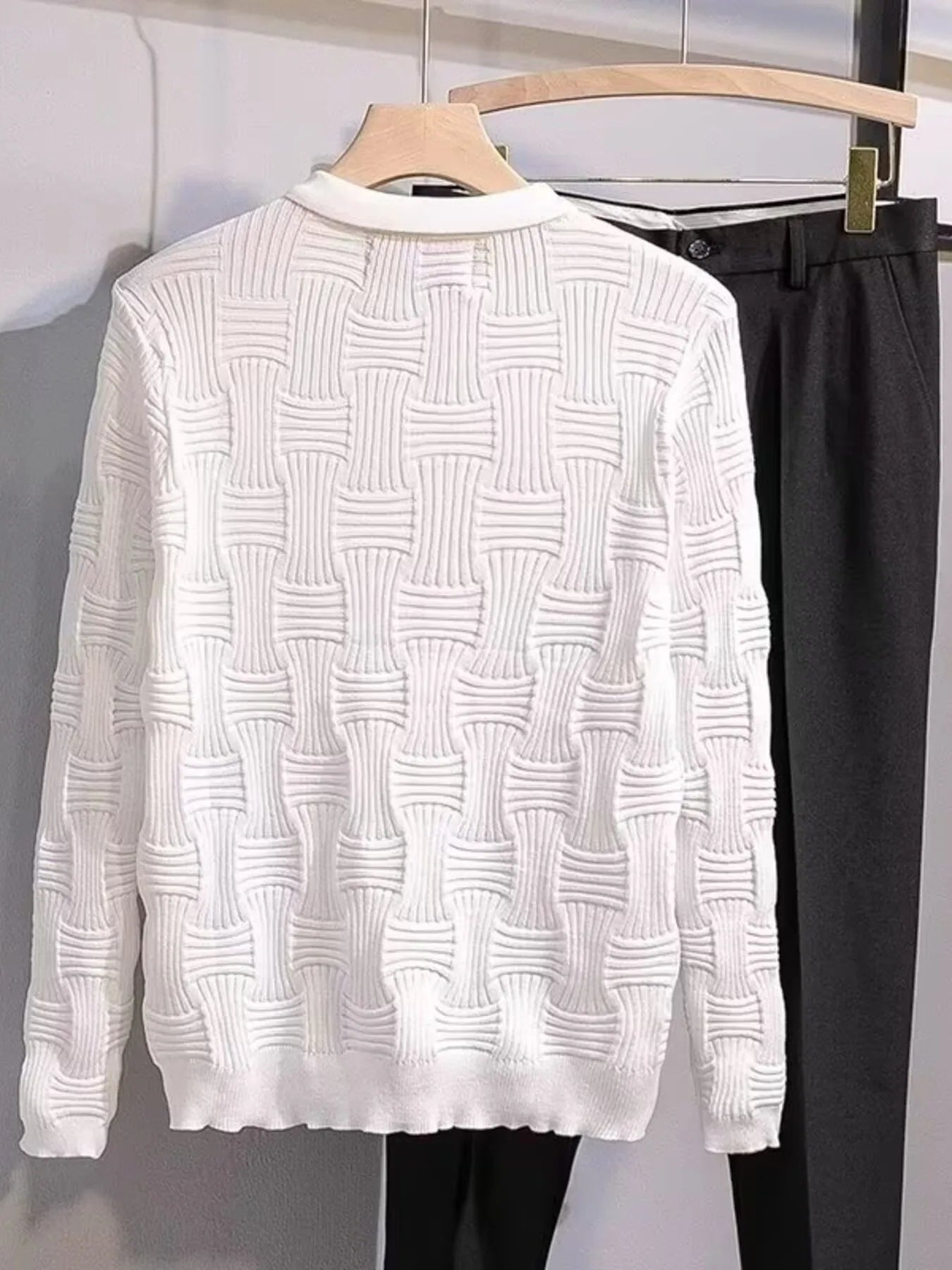 Men's Plus Size Textured Knit Polo Knit Top
