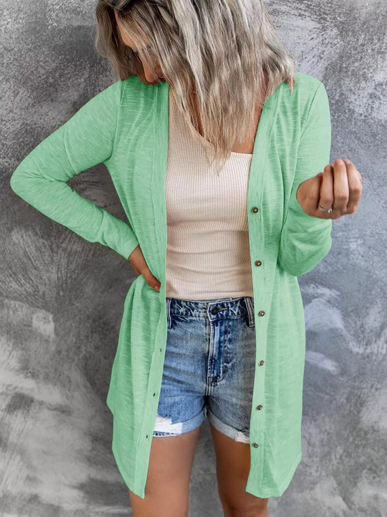 Full Size Lightweight Button-Up Cardigan Plus Size