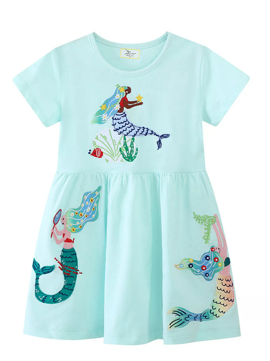 Children's Mermaid Embroidered Short Sleeve Dress