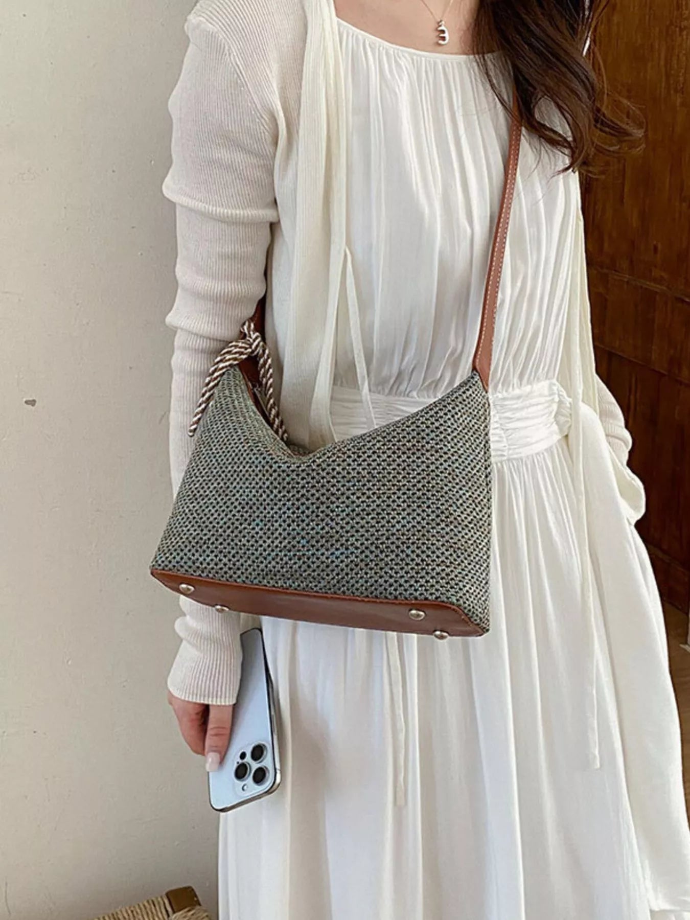 Woven Shoulder Bag with Tassel