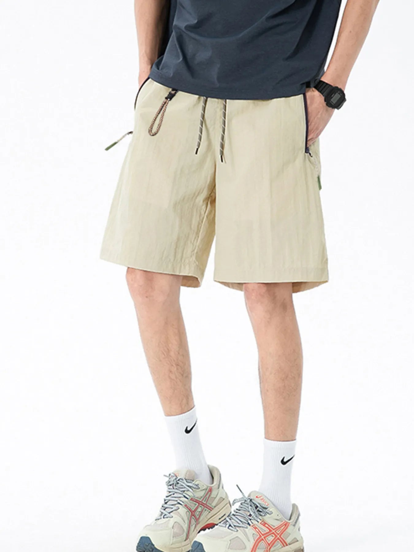 Men's Lightweight Drawstring Shorts with Zipper Pockets