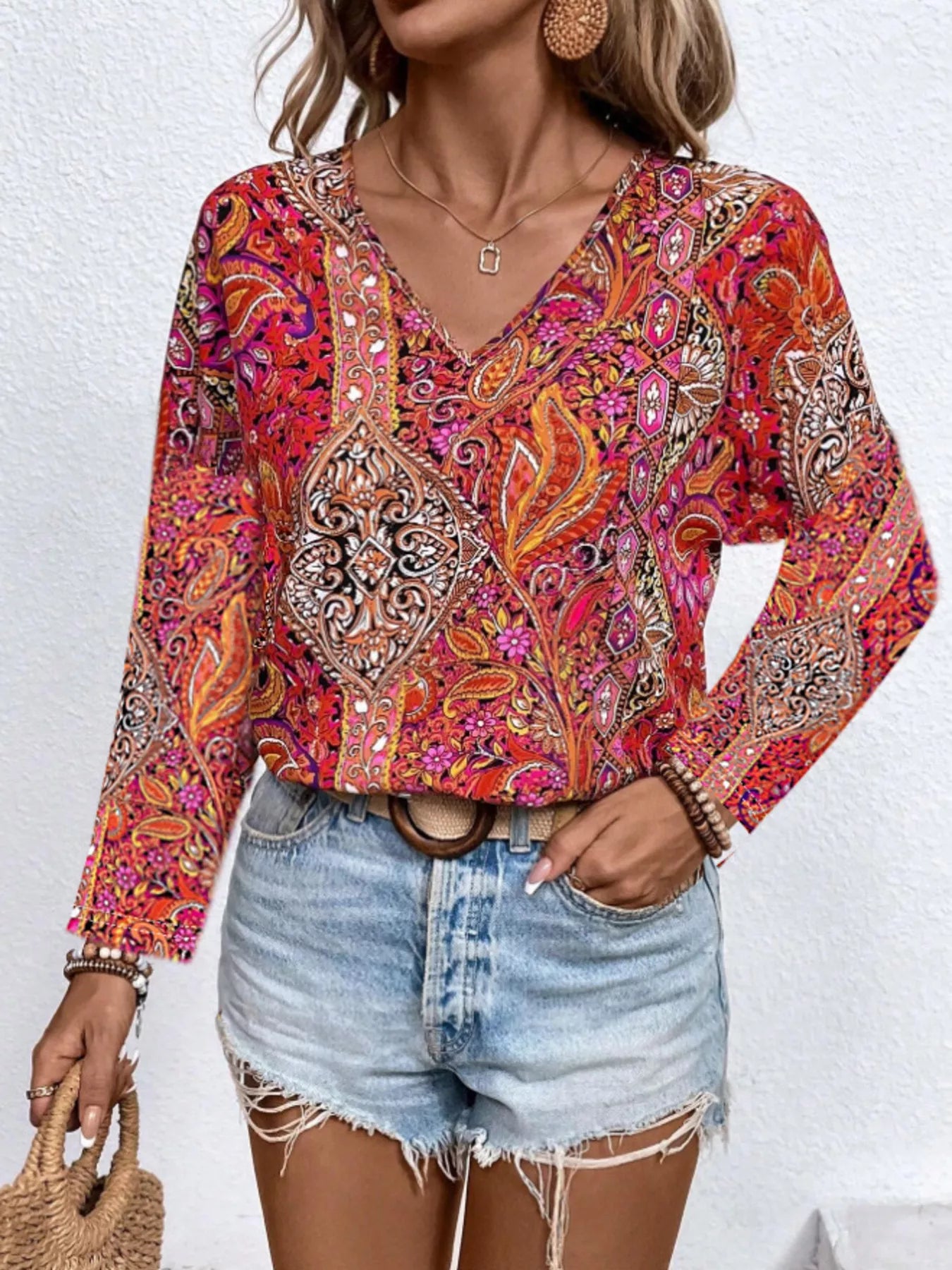 Paisley Print Long Sleeve Blouse