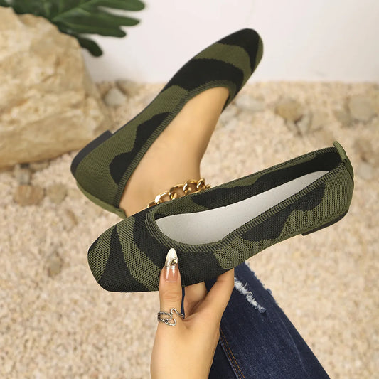 Camouflage Mesh Knit Flat Loafers