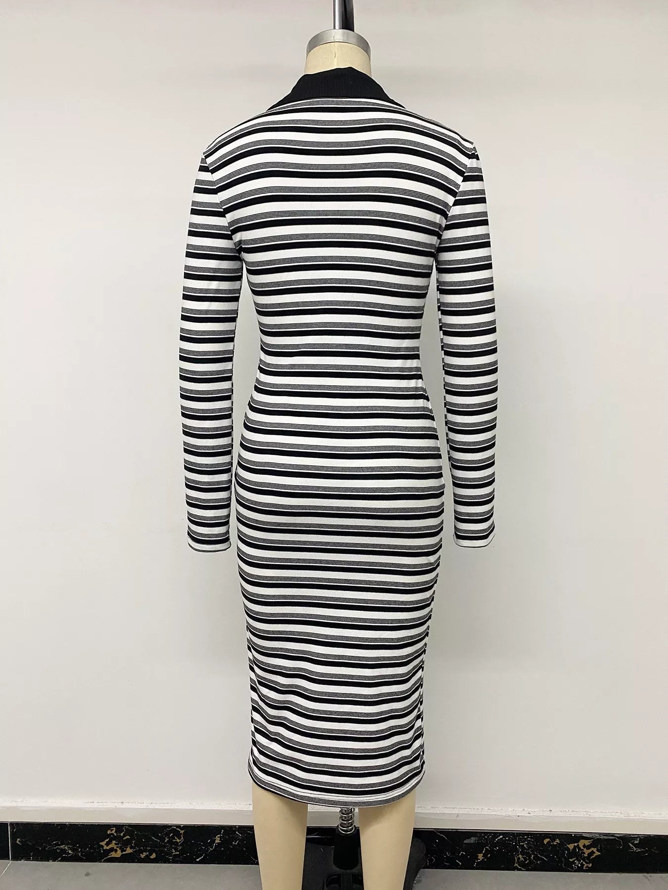 Striped Polo Collar Midi Dress