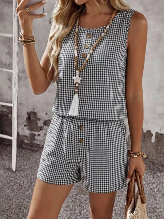 Gingham Sleeveless Top & Shorts Set