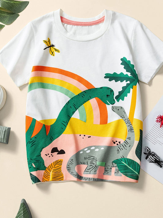 Children's Dinosaur Rainbow Short Sleeve Tee