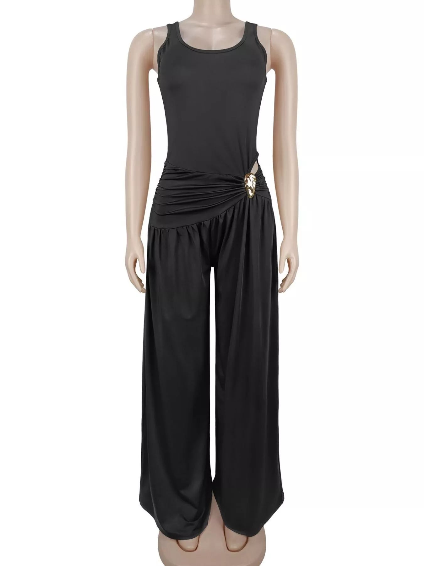 Cutout Detail Sleeveless Wide-Leg Jumpsuit