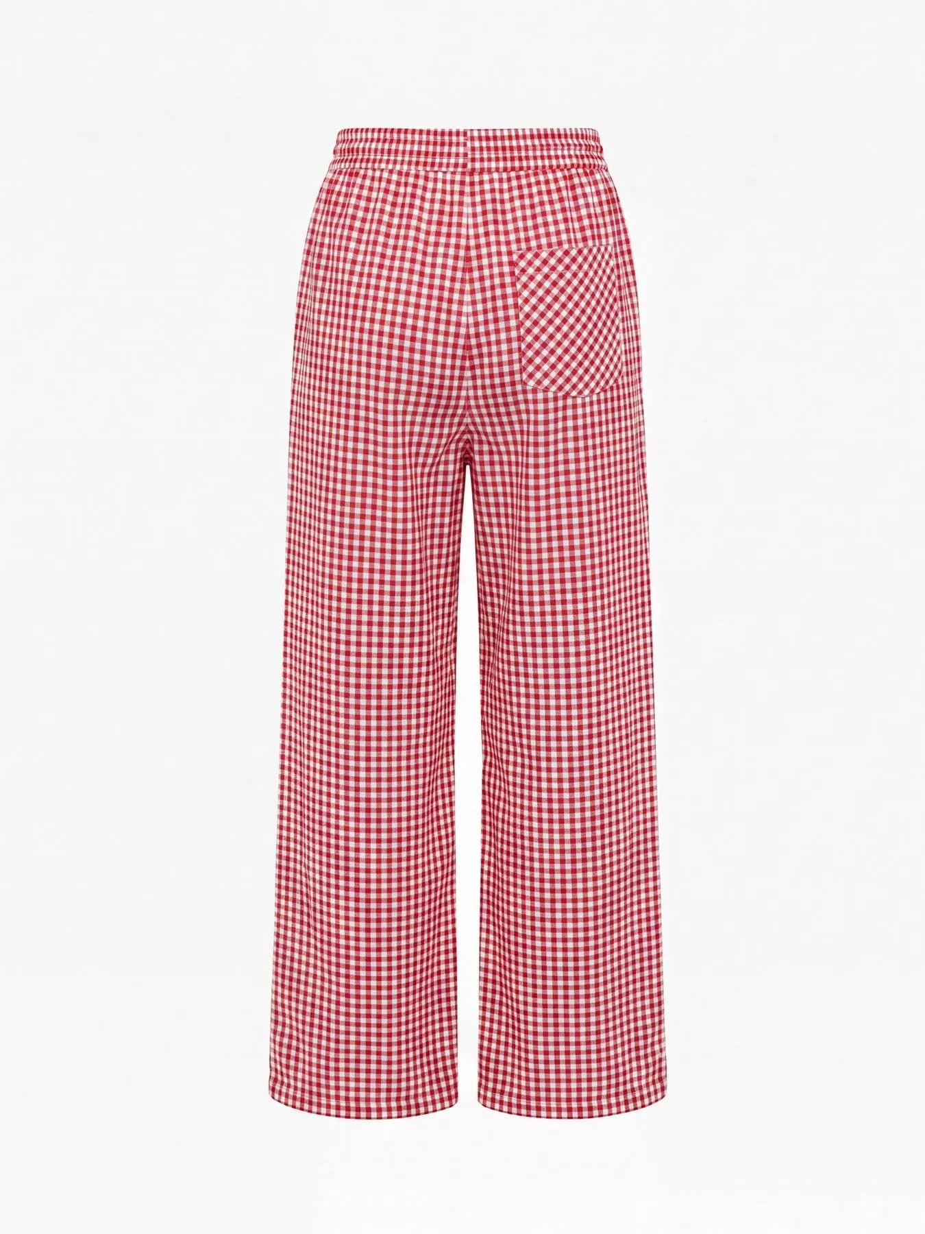 High-Waisted Gingham Wide-Leg Drawstring Pants