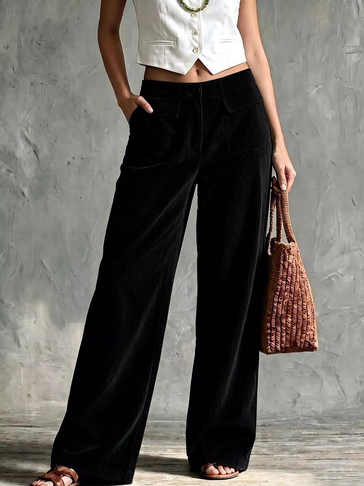 Full Size Wide-Leg Corduroy Pants Plus Size