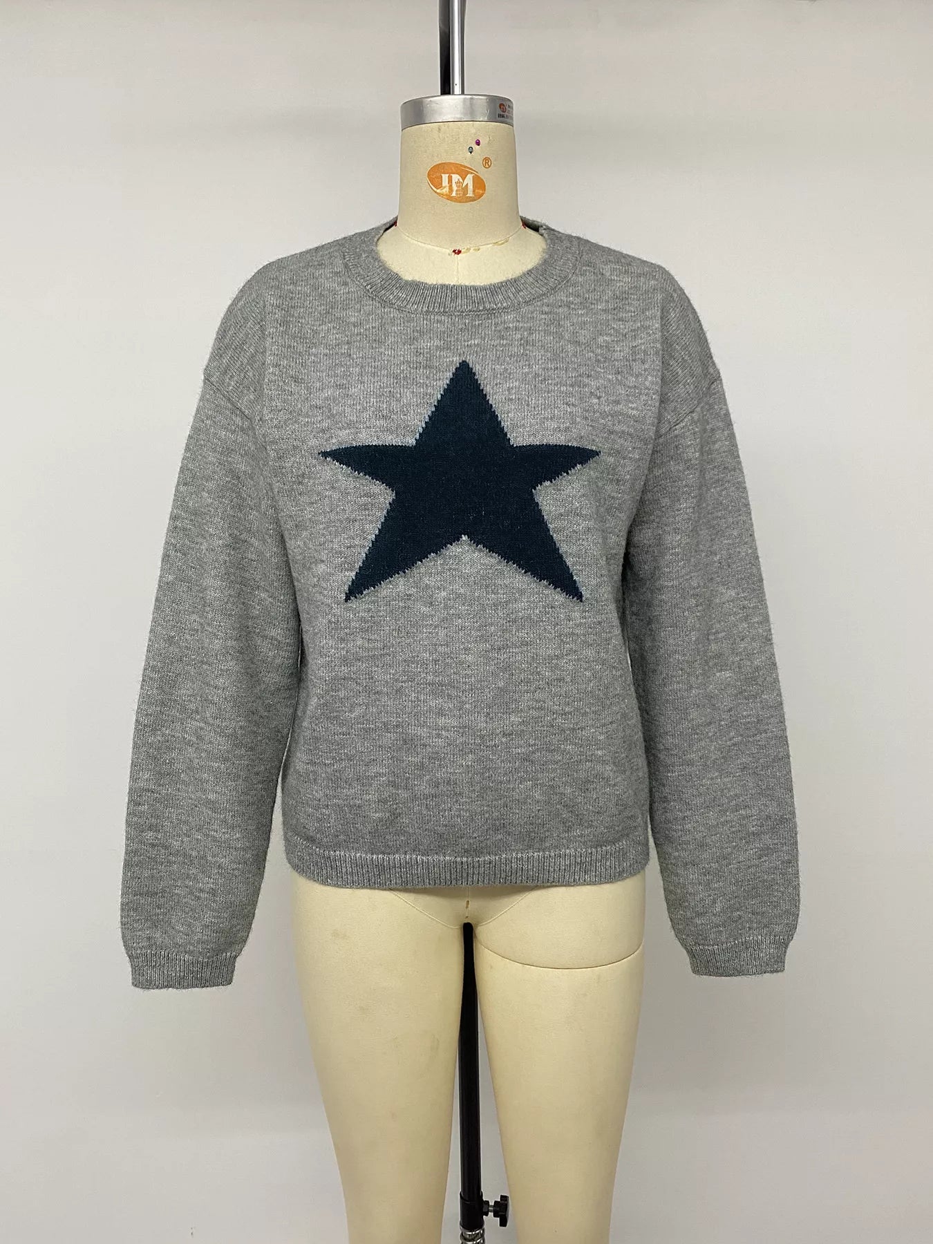 Star-Patterned Dropped Shoulder Sweater