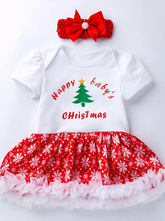 Children's Christmas One Piece Dress with Headband