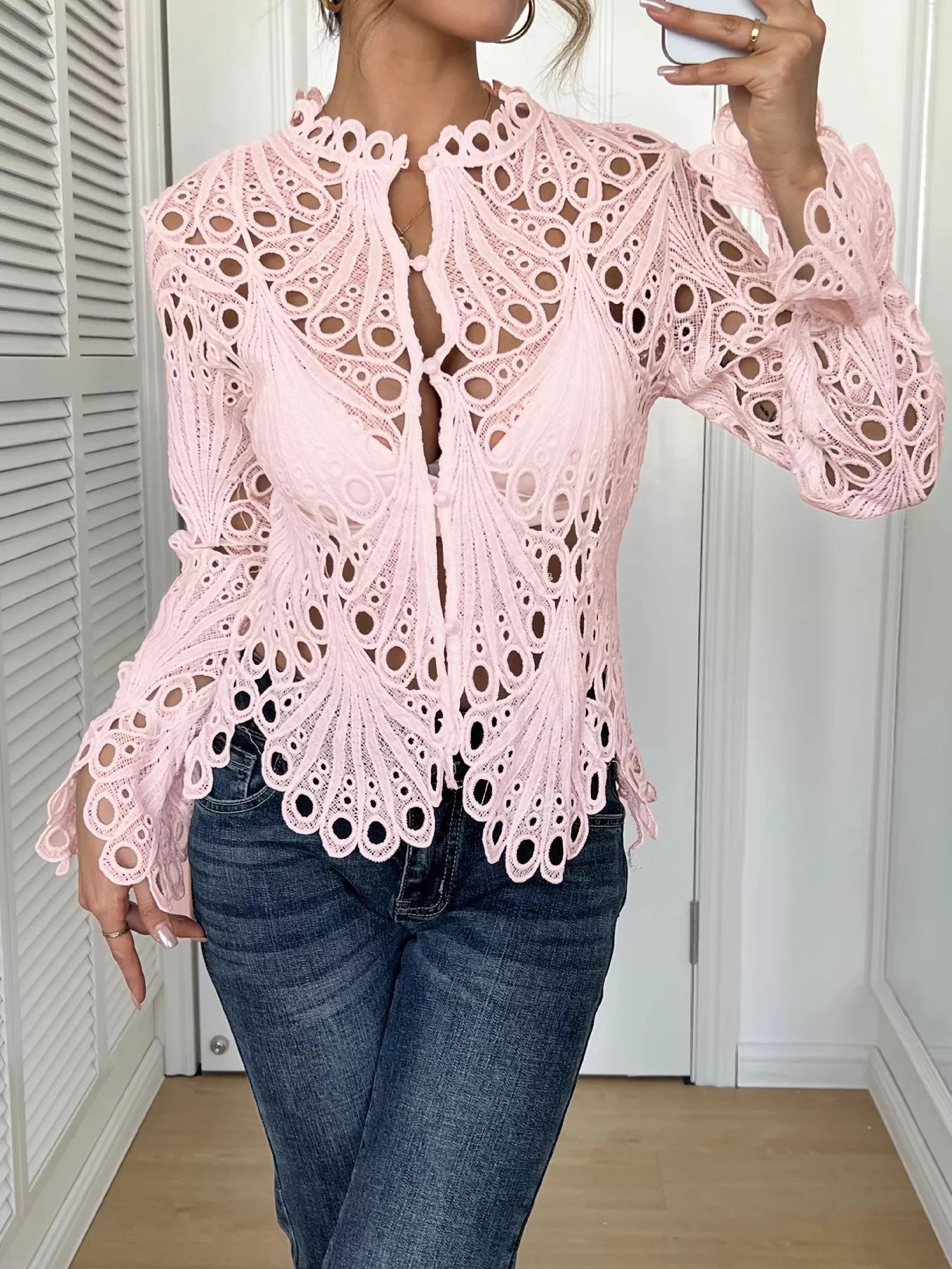 Lace Button Up Long Sleeve Shirt