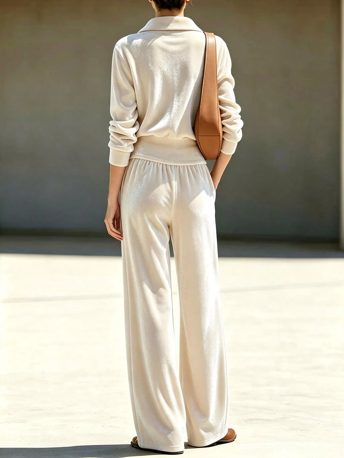 Full Size Quarter-Zip Top and Wide-Leg Pants Set Plus Size