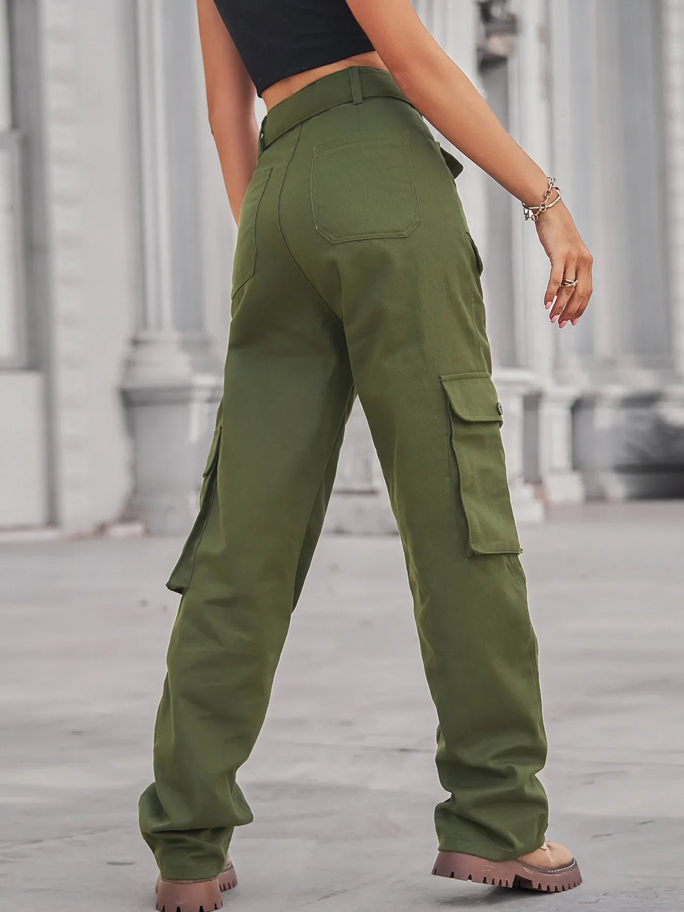 High-Waisted Multi-Pocket Cargo Jeans