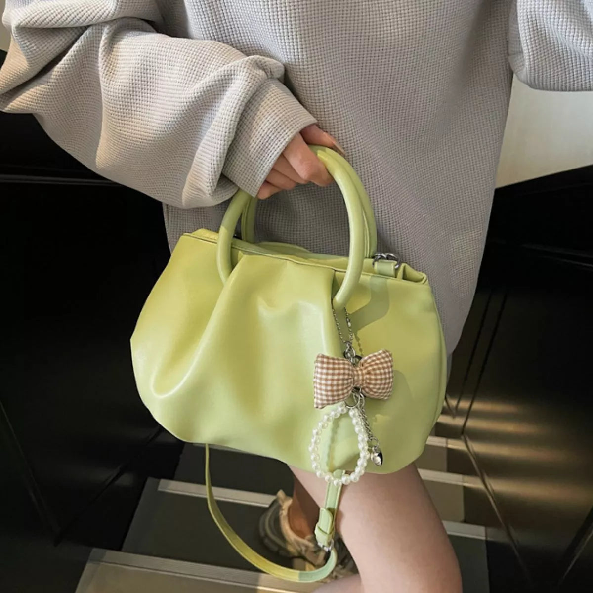 Ruched Top Handle Crossbody Bag