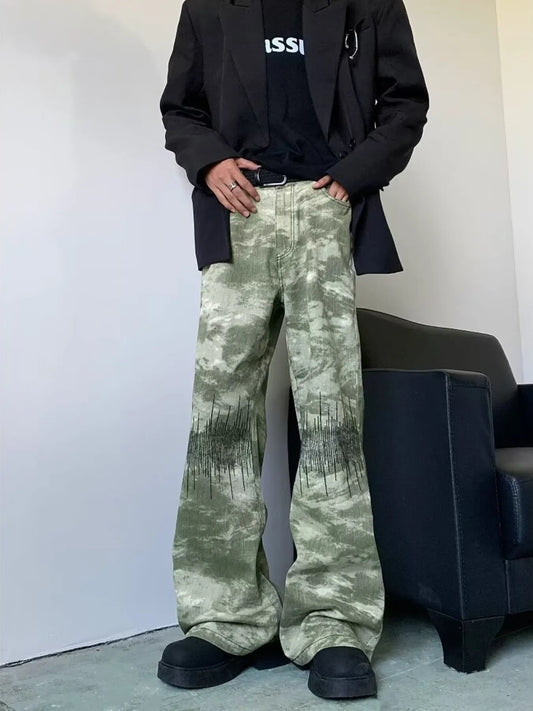 Men's Full Size Abstract Print Wide Leg Jeans Plus Size