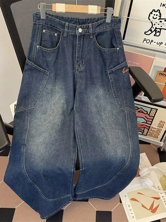 Men's Full Size Vintage Wash Wide Leg Jeans Plus Size