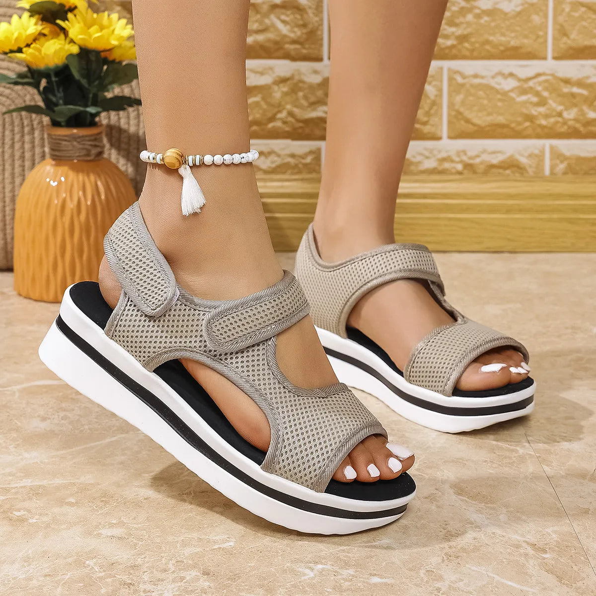 Mesh Open Toe Platform Sandals