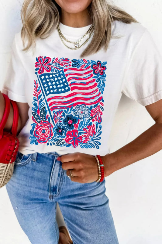 Floral Flag Aesthetics Patriotic Graphic T Shirt