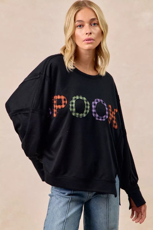 BiBi Spook Plaid Letter Print Oversized Sweatshirt