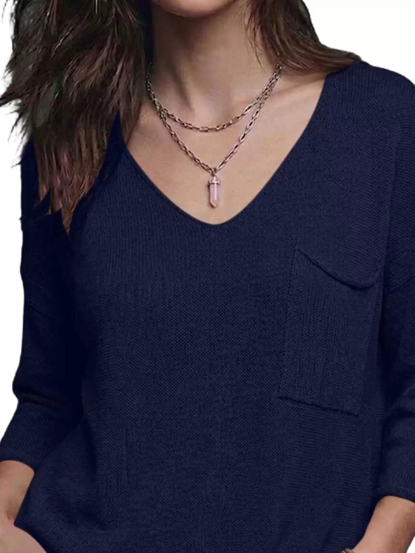 V-Neck Chest Pocket Knit Top