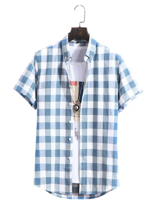 Men's Plus Size Casual Plaid Short Sleeve Shirt