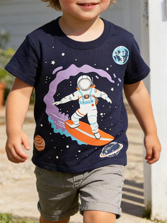 Children's Astronaut Surfing Graphic Crew Neck T-Shirt
