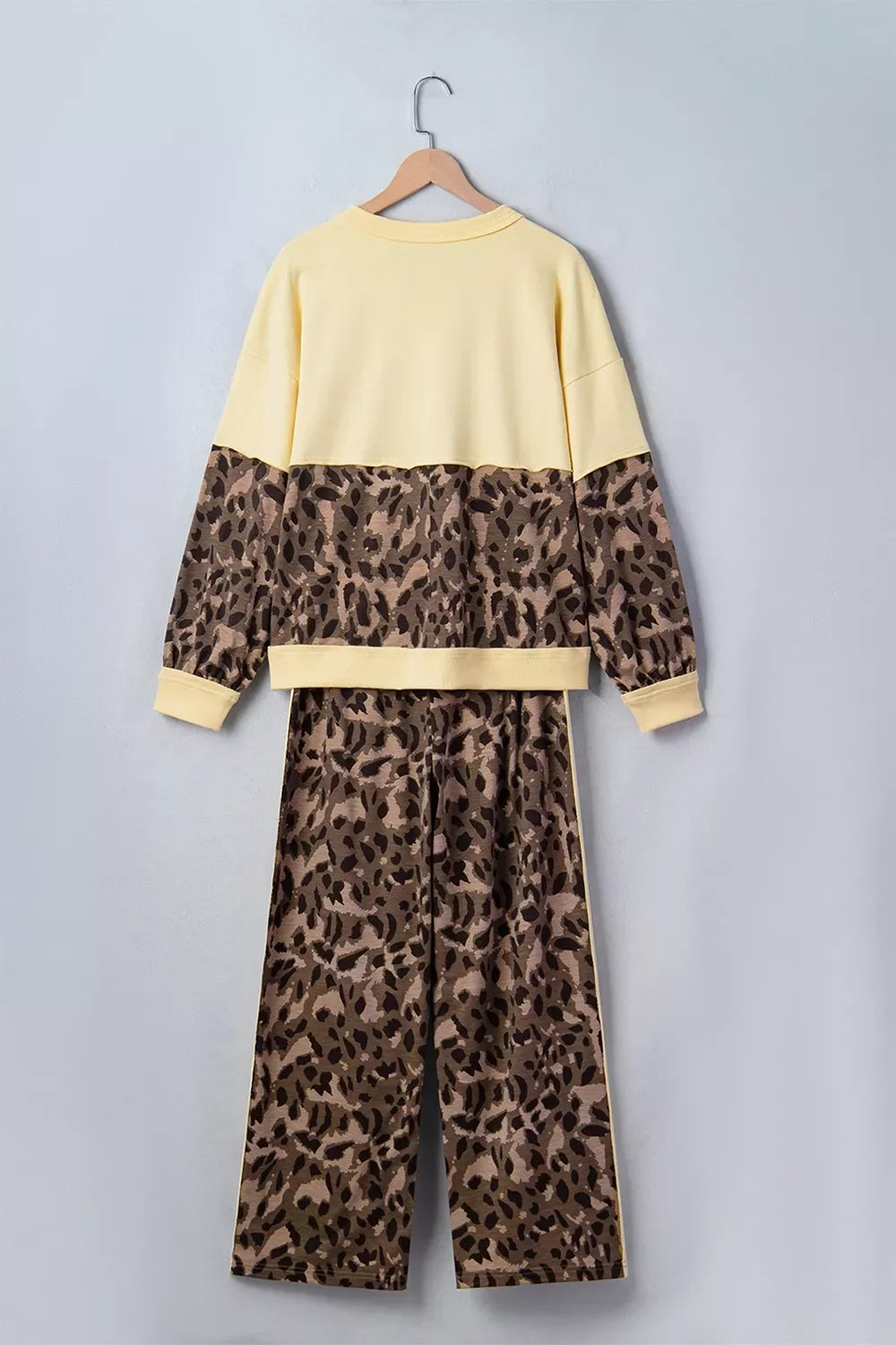 Leopard Print Long Sleeve V-Neck Top & Wide Leg Pant Set