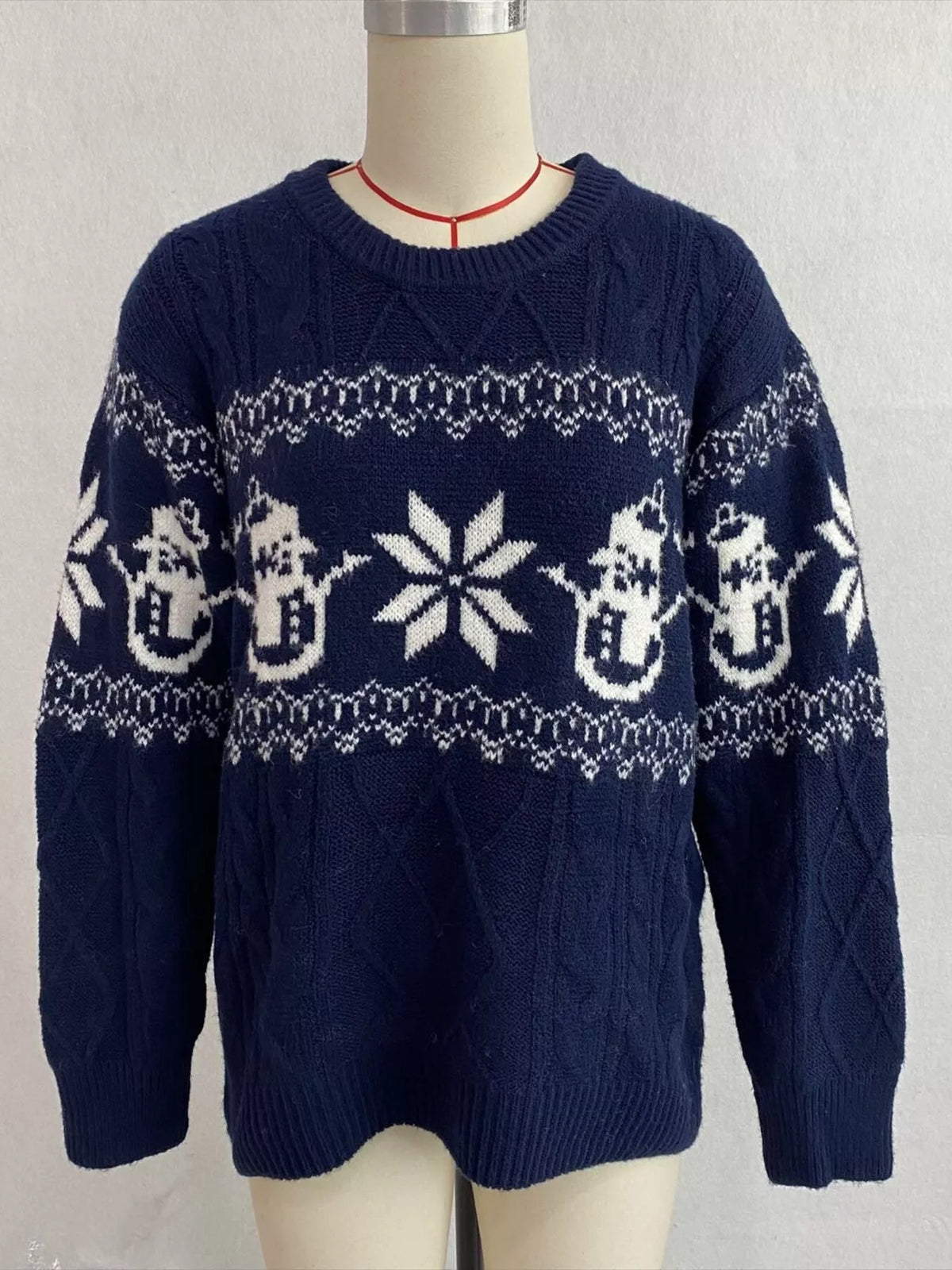 Christmas Snowman Pattern Cable Knit Sweater