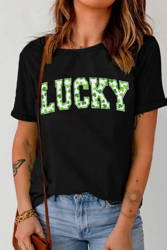 LUCKY Letter Clover Short Sleeve T-Shirt