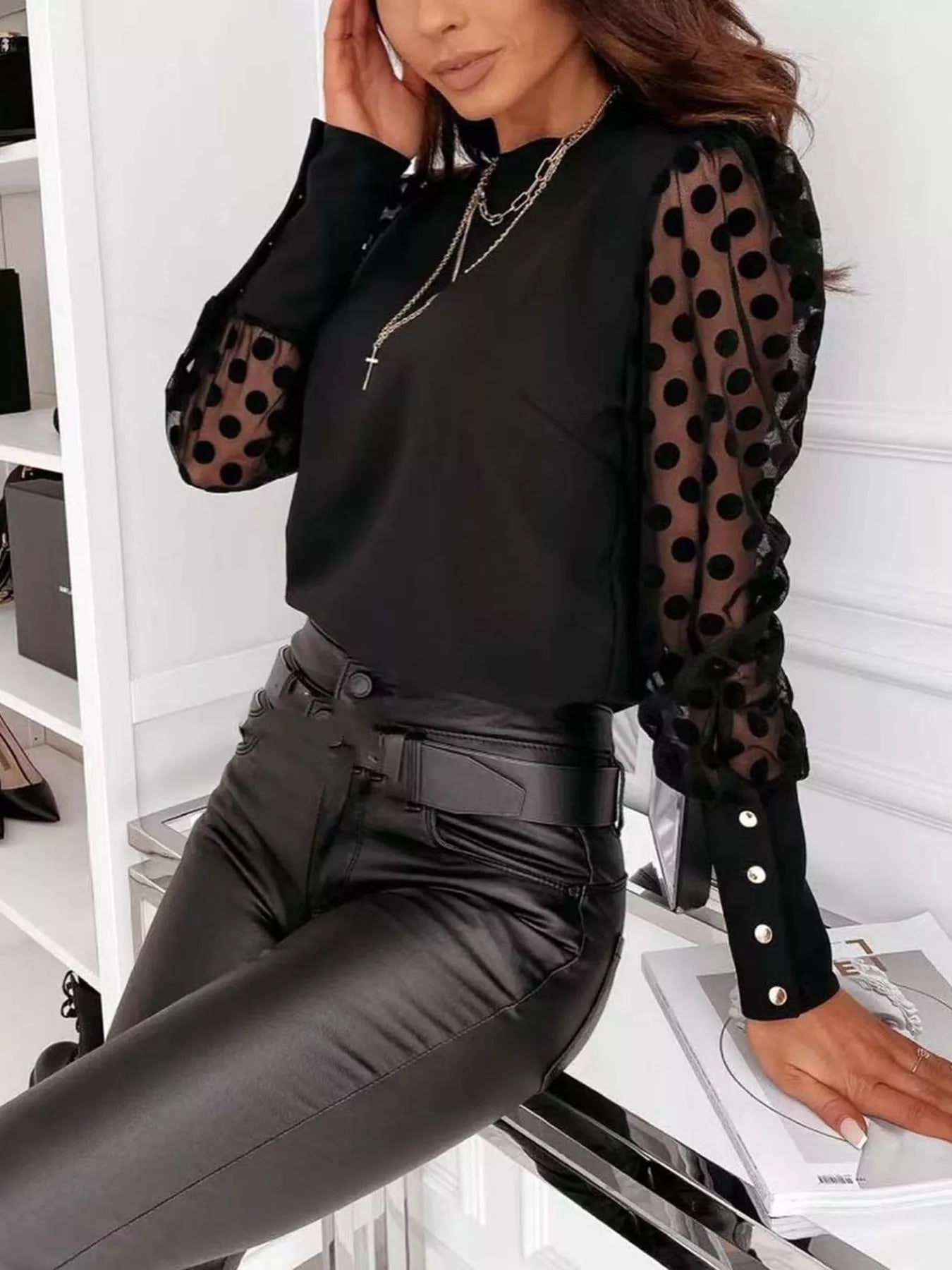 Sheer Polka Dot Sleeve Top