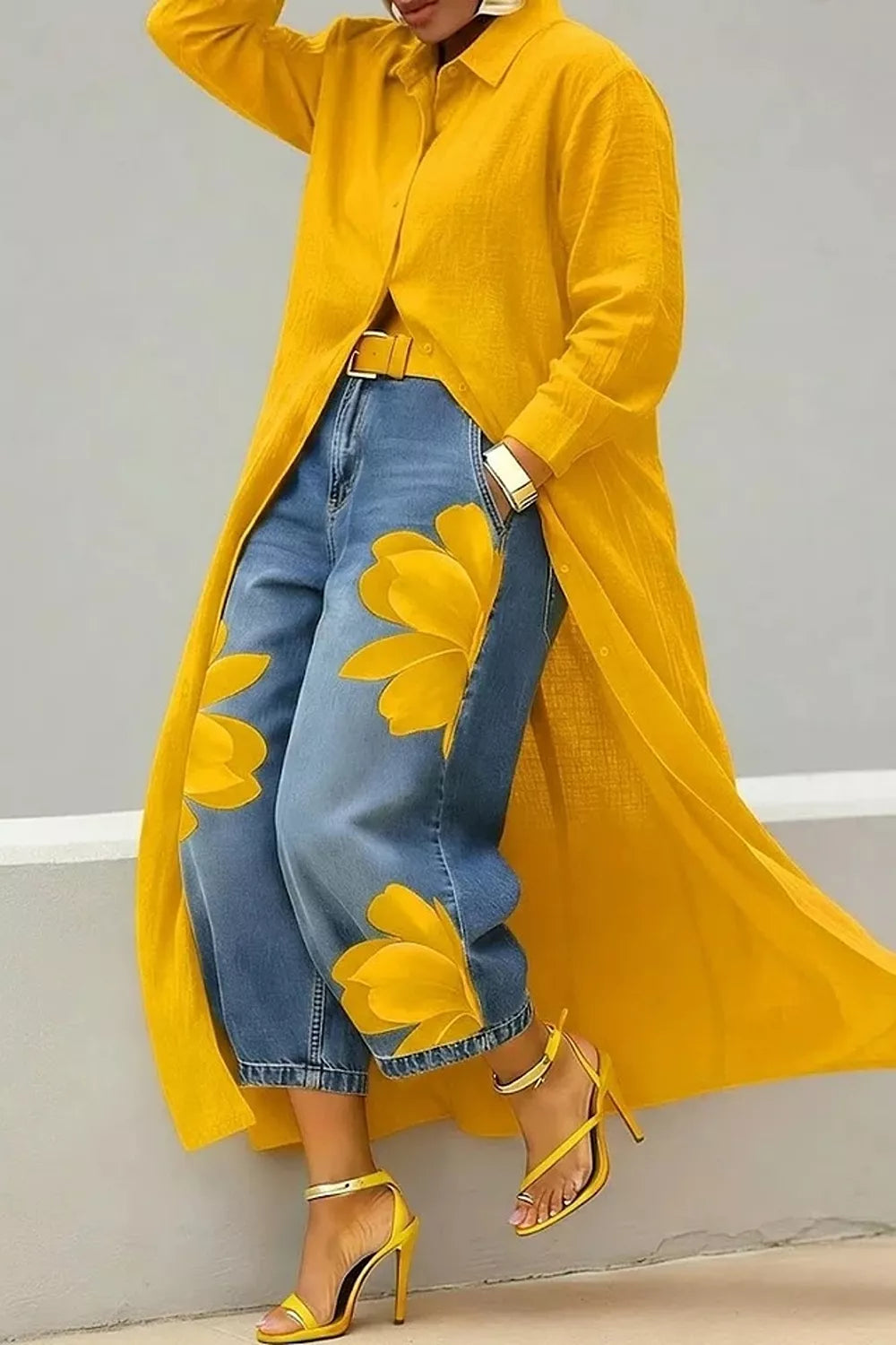 Button Up Long Sleeve Longline Shirt