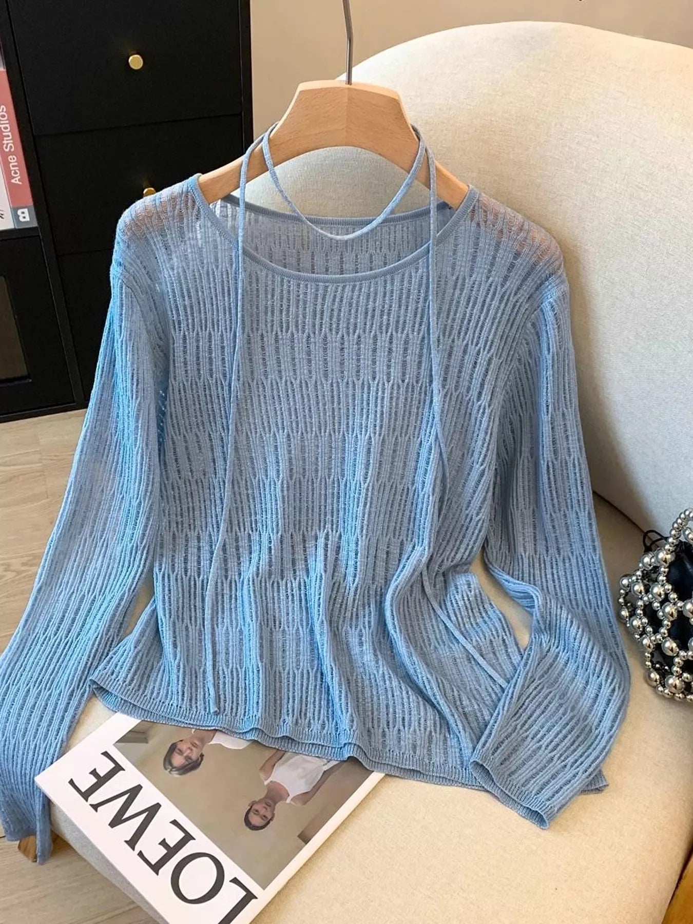 Long Sleeve Knit Top with Tie Detail